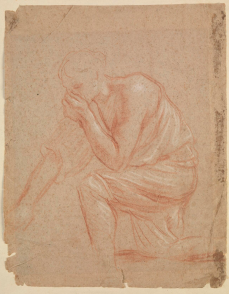 A man holding his nose to avoid breathing in a miasma. Drawing. Wellcome Collection