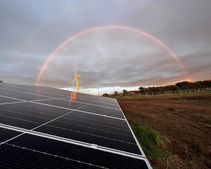 Solar panels with a rainbow in Irvine