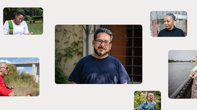 A montage of people against a grey backdrop