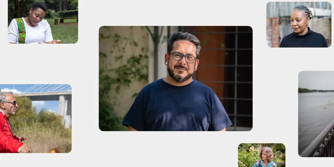 A montage of people
