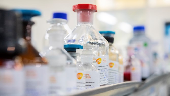 Close up of glass vials