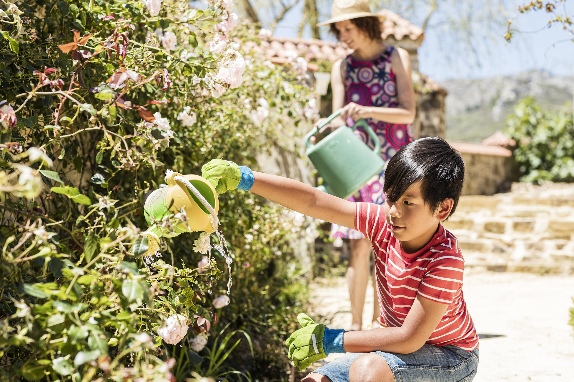 Child watering flowers