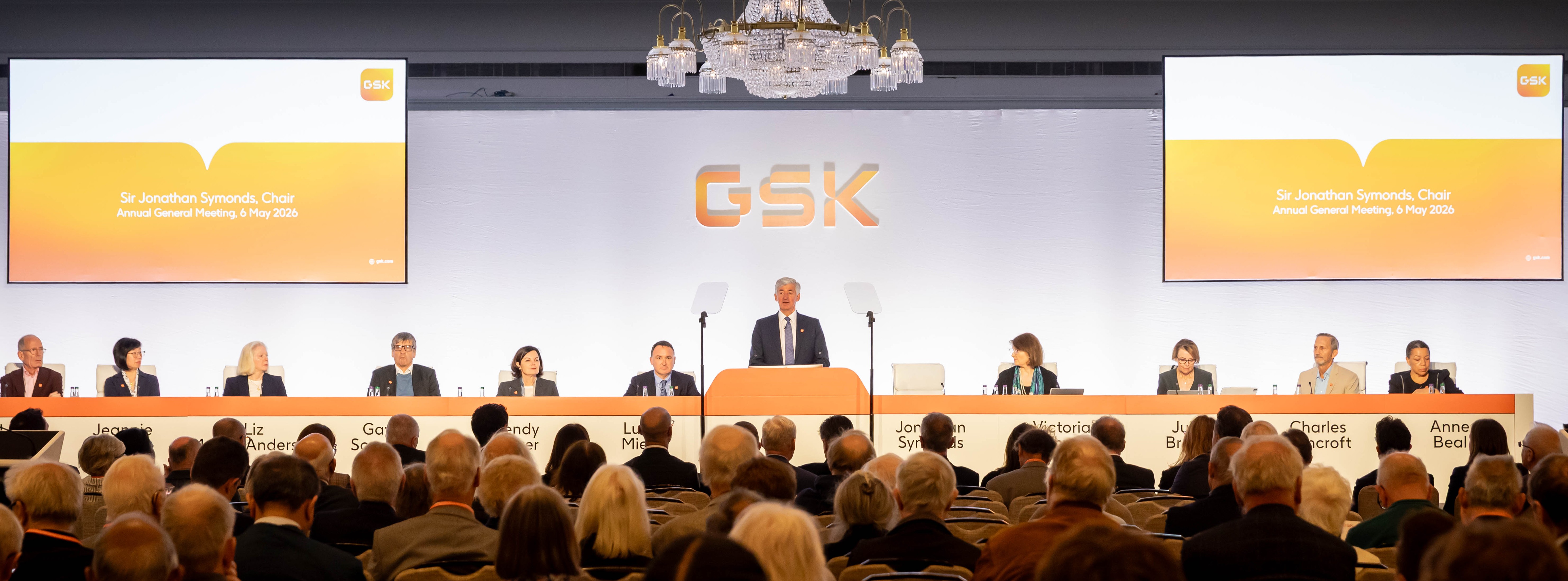 GSK board of directors on stage at AGM