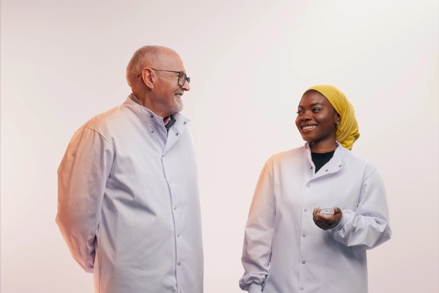 two scientists talking