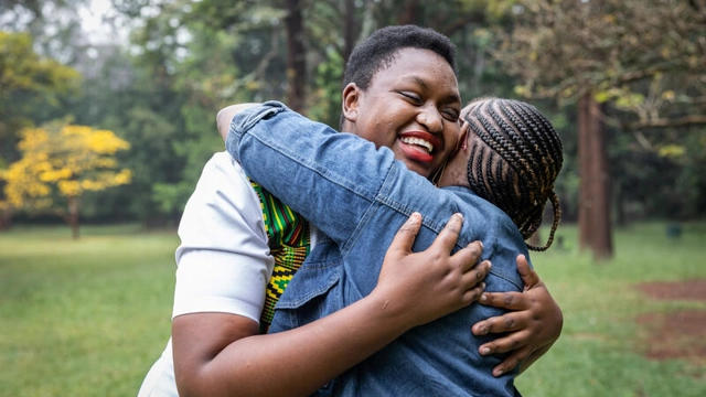 Two people hugging