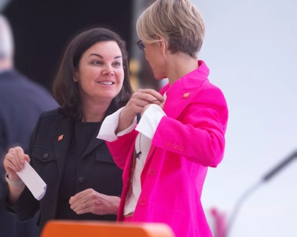 GSK Board Director and Chair of Remuneration Committee, Wendy Becker, speaks to CEO Emma Walmsley