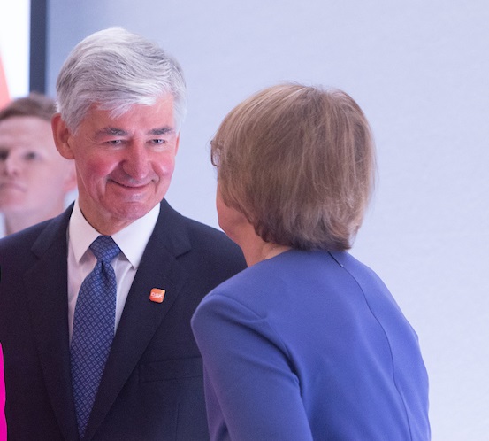 Chair Jon Symonds, speaks to CFO Julie Brown during AGM