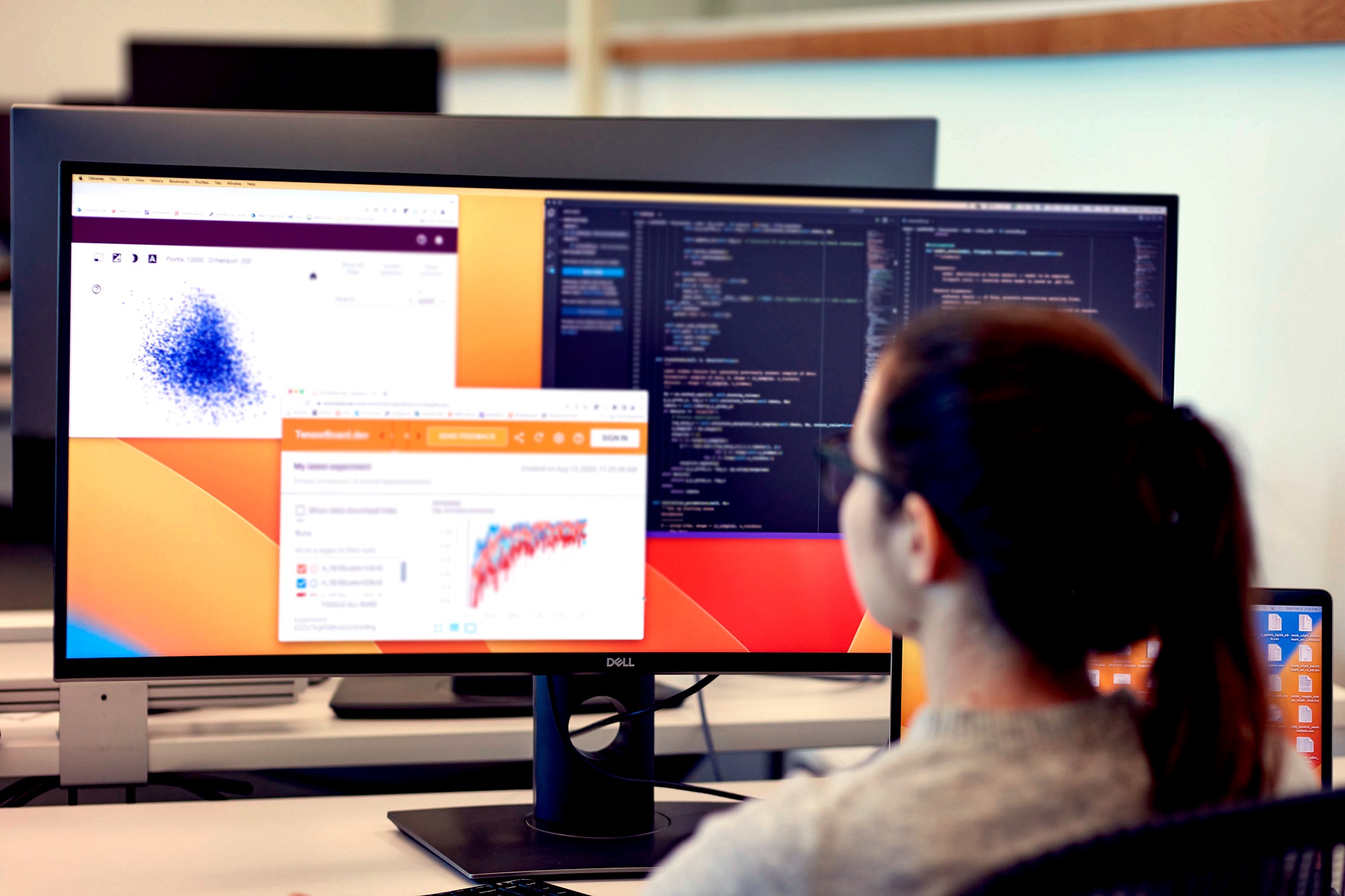 Female engineer using data