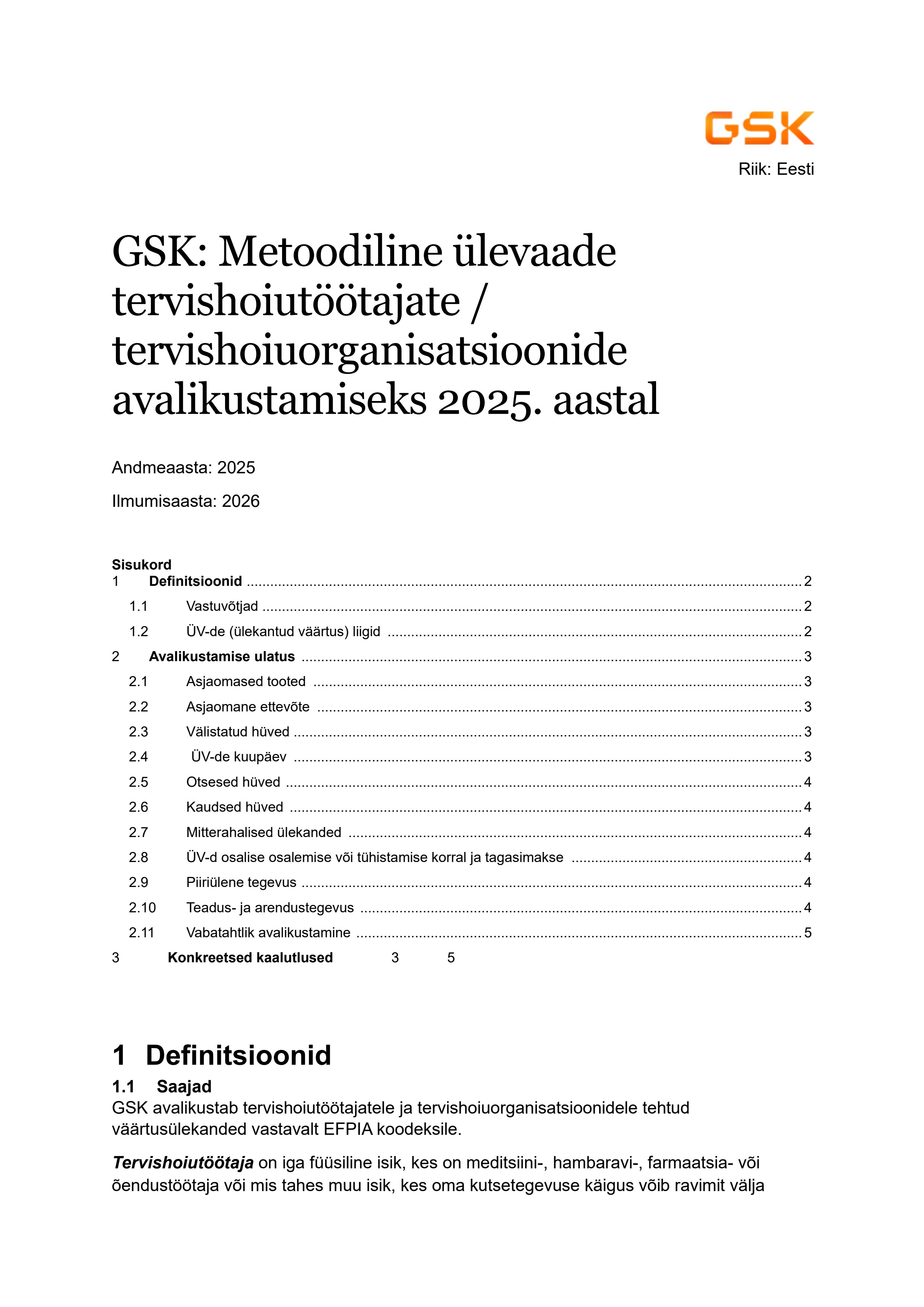 GSK EE 2025 EFPIA HCPO Methodological Note Eesti