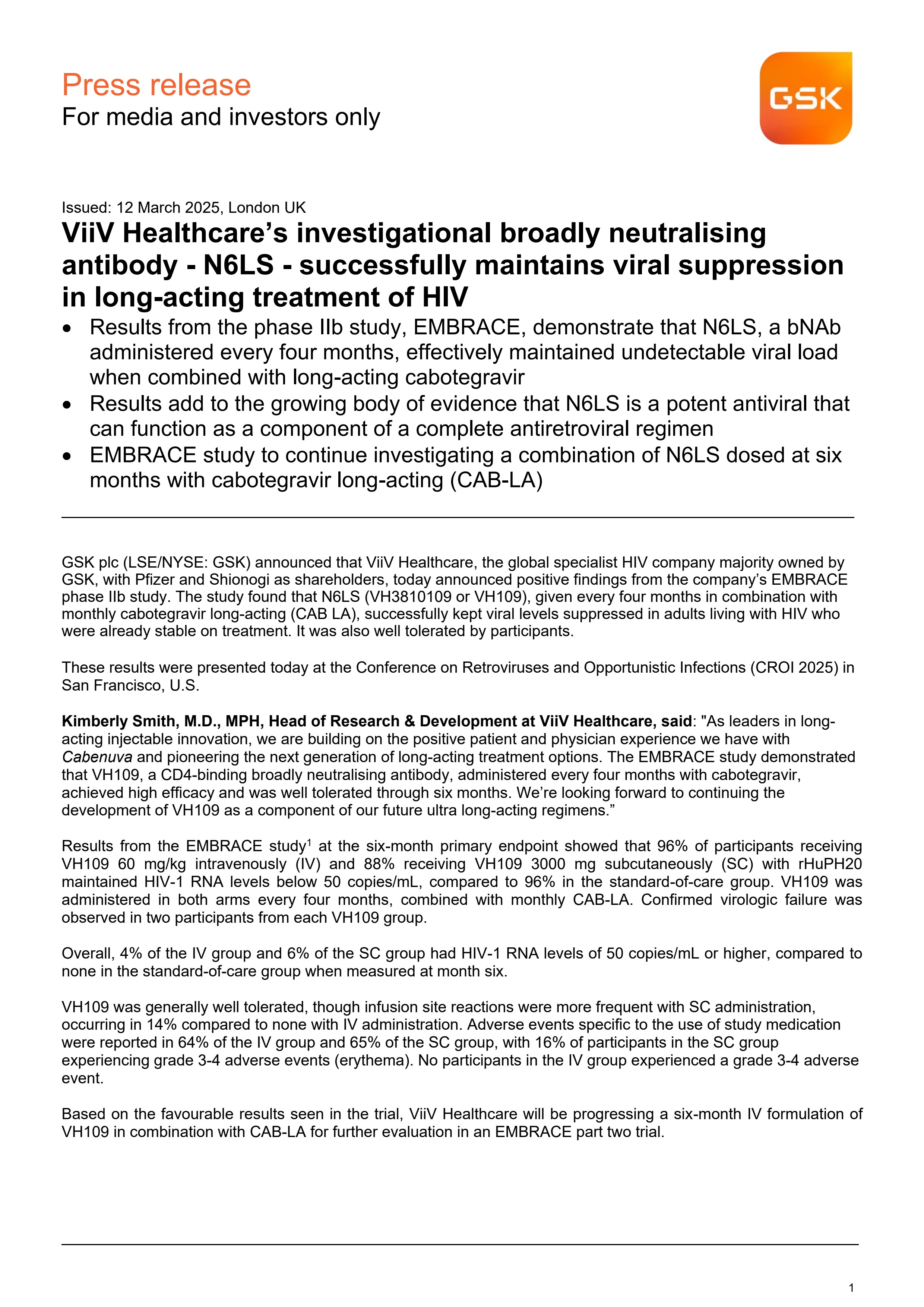 CROI EMBRACE Study Press Release