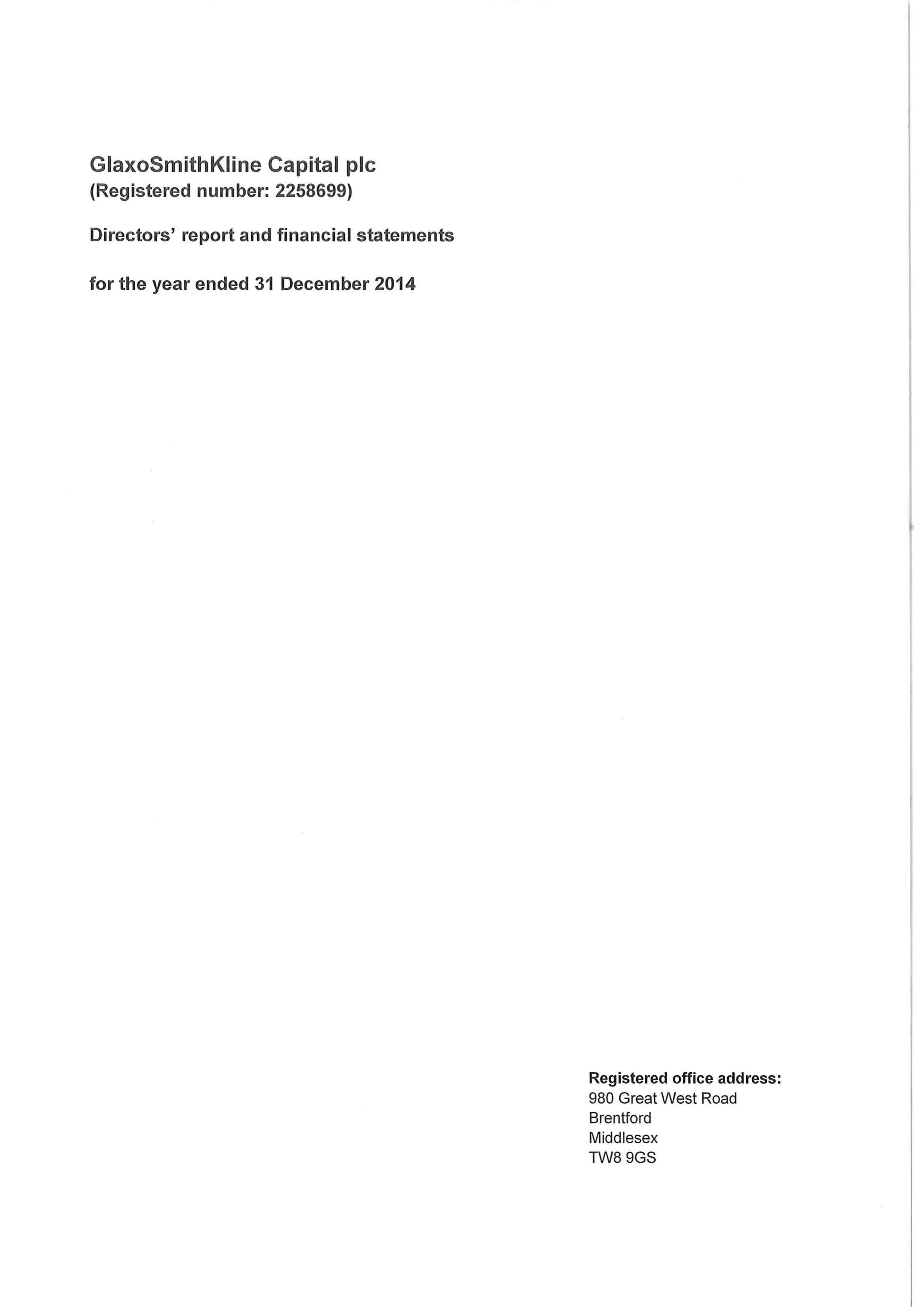 Annual Report Glaxosmithkline Capital Plc 2014