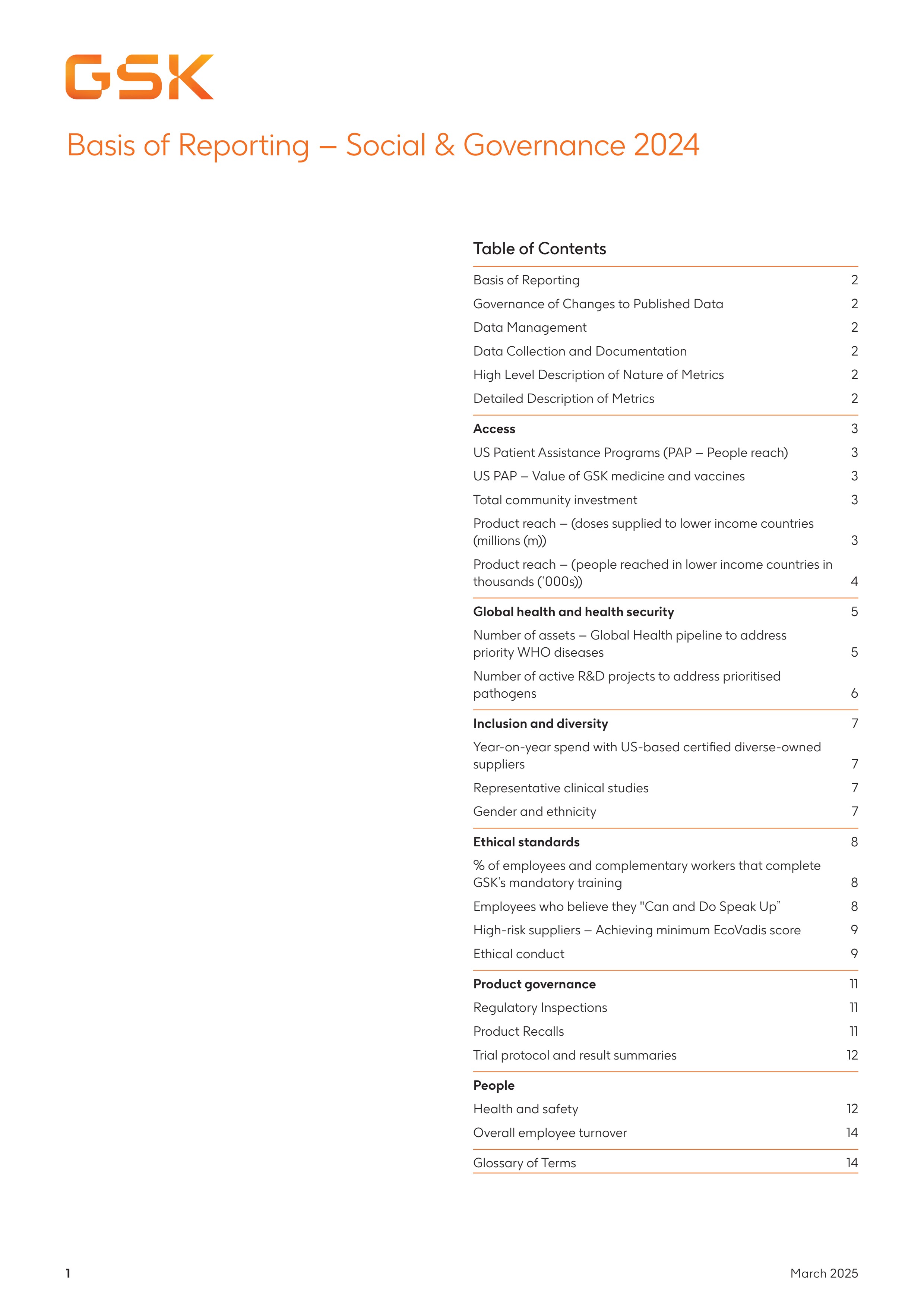 Basis Of Reporting For Social And Governance 2024