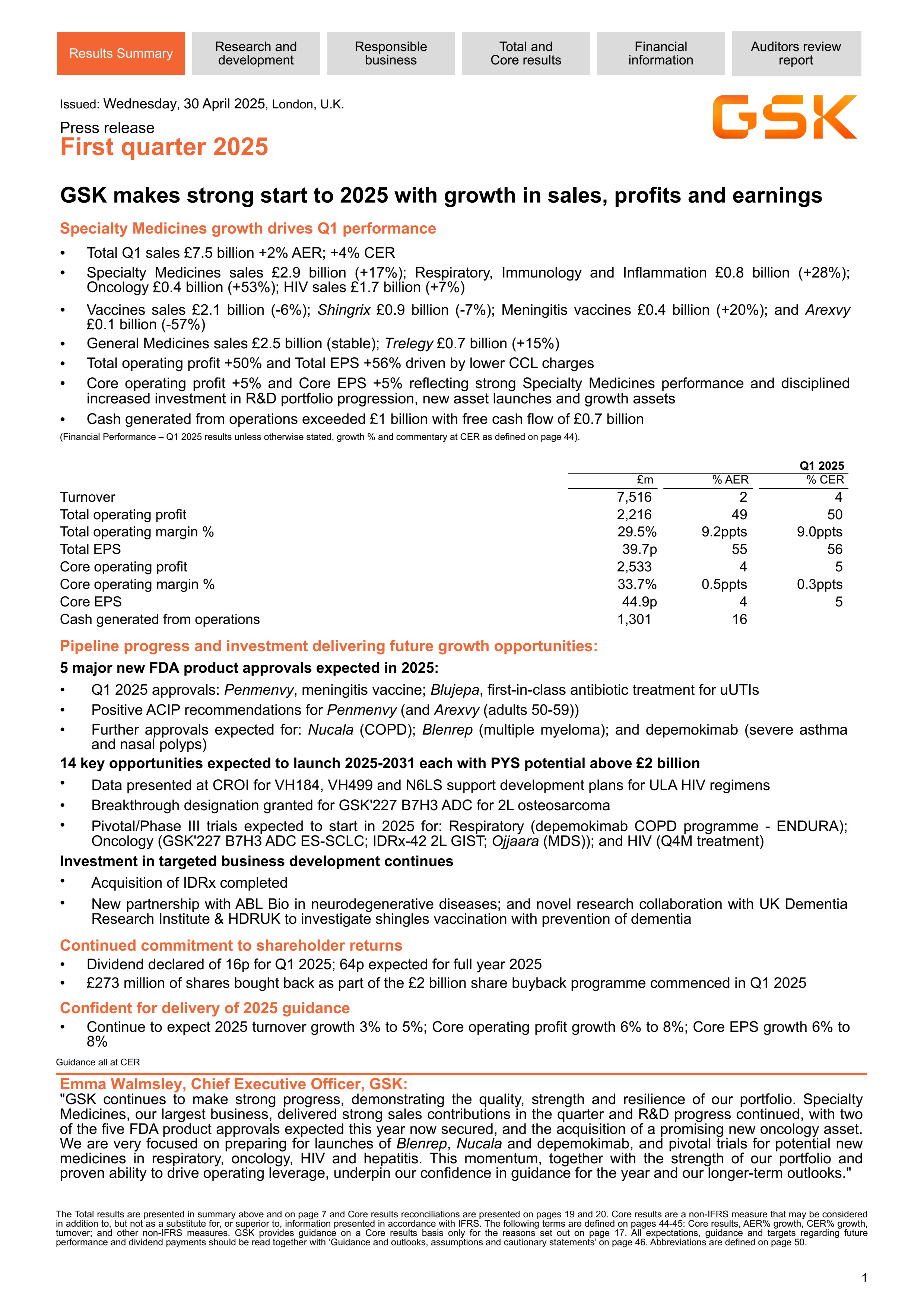 Q1 2025 results announcement