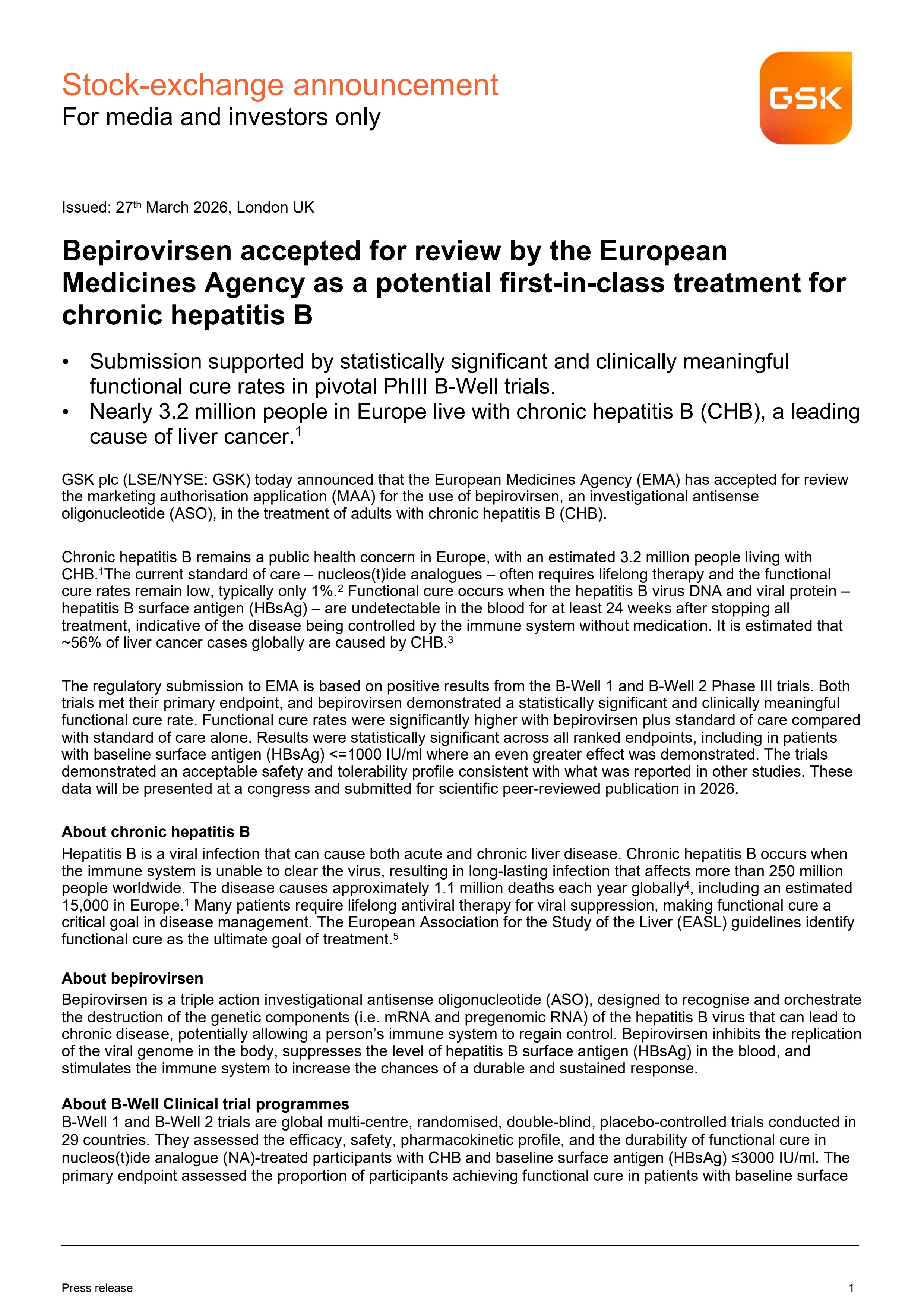Bepirovirsen File Acceptance EMA SEA