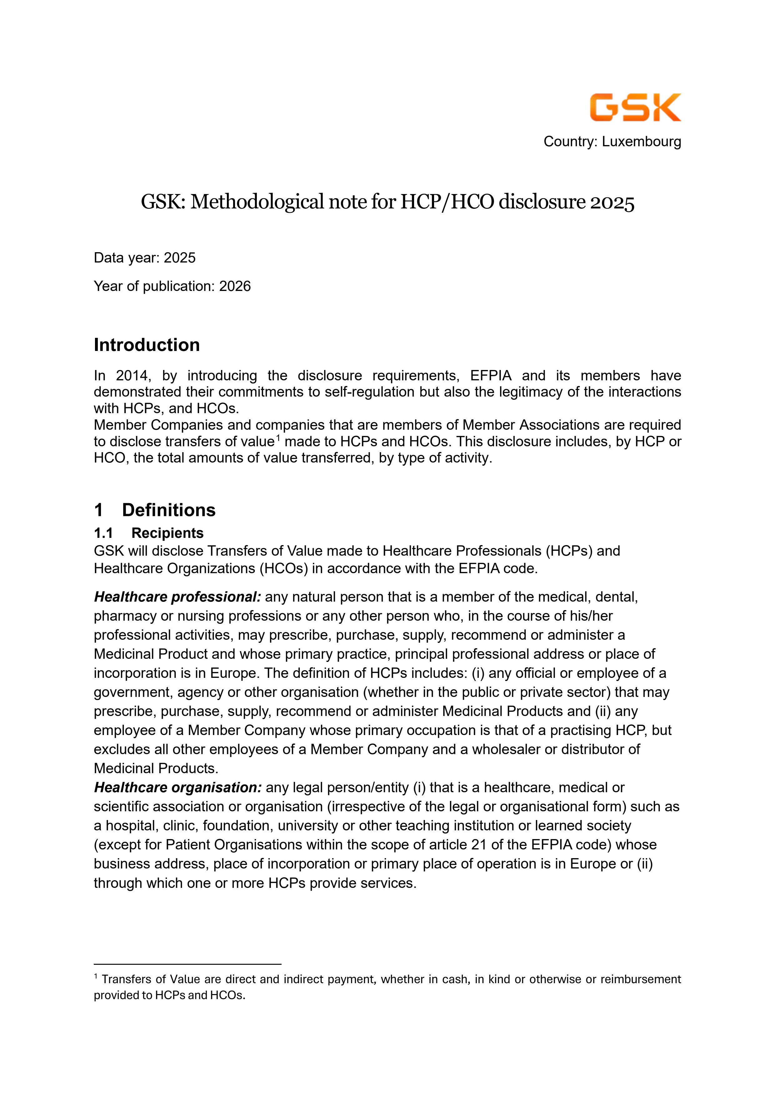 GSK LU 2025 EFPIA HCPO Methodological Note ENGLISH
