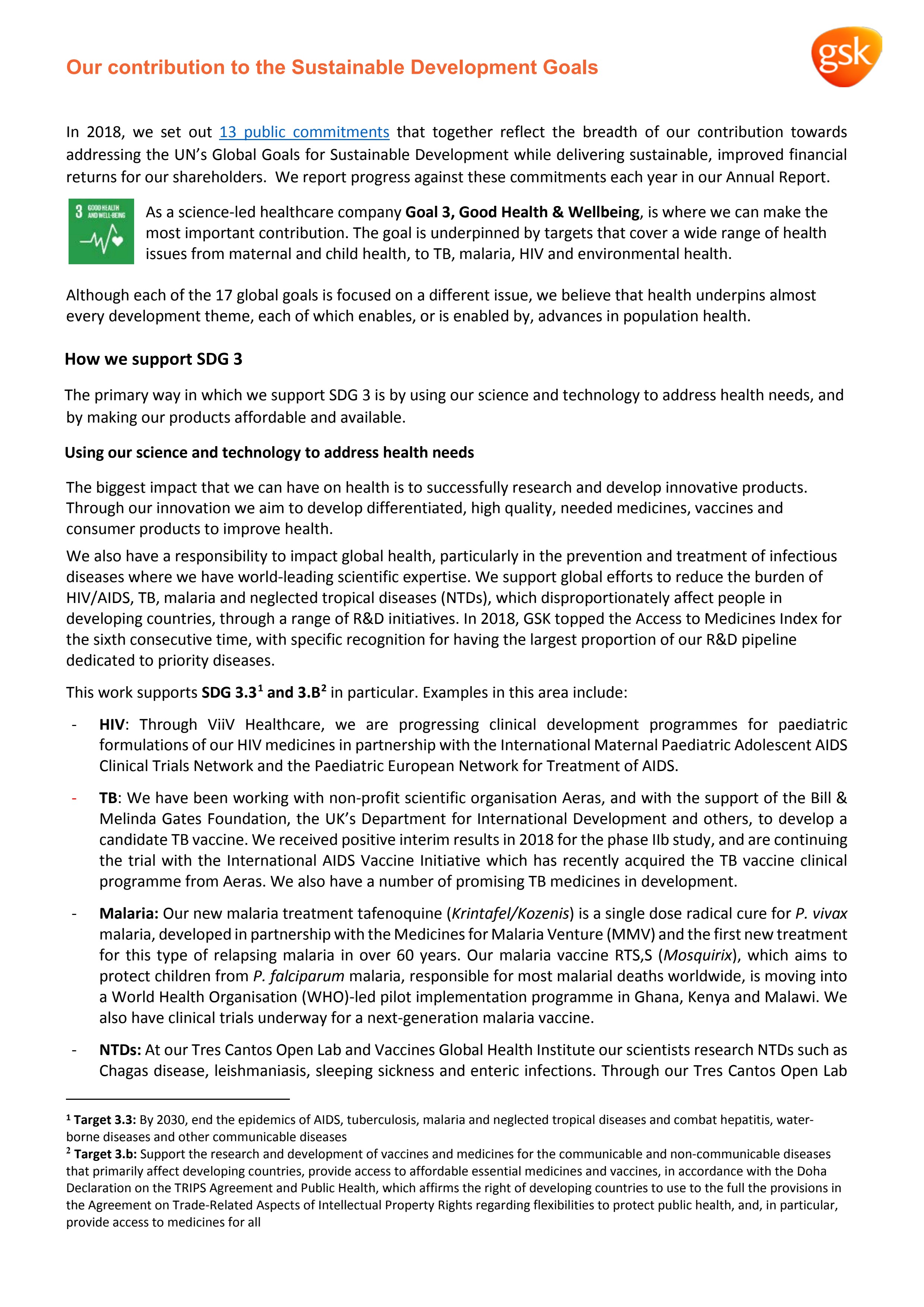 Our contribution to the SDGs