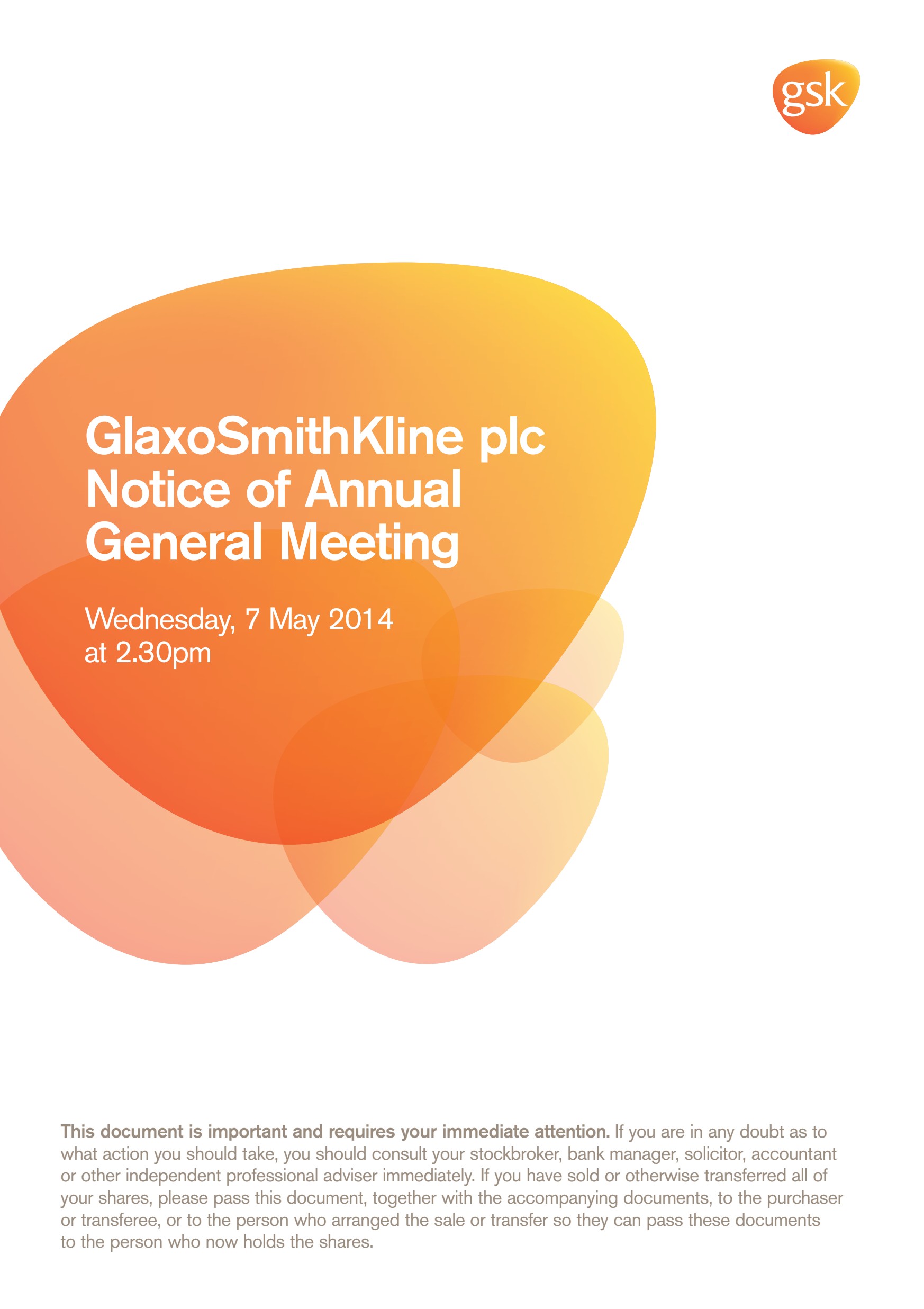 GSK AGM notice of meeting 2014