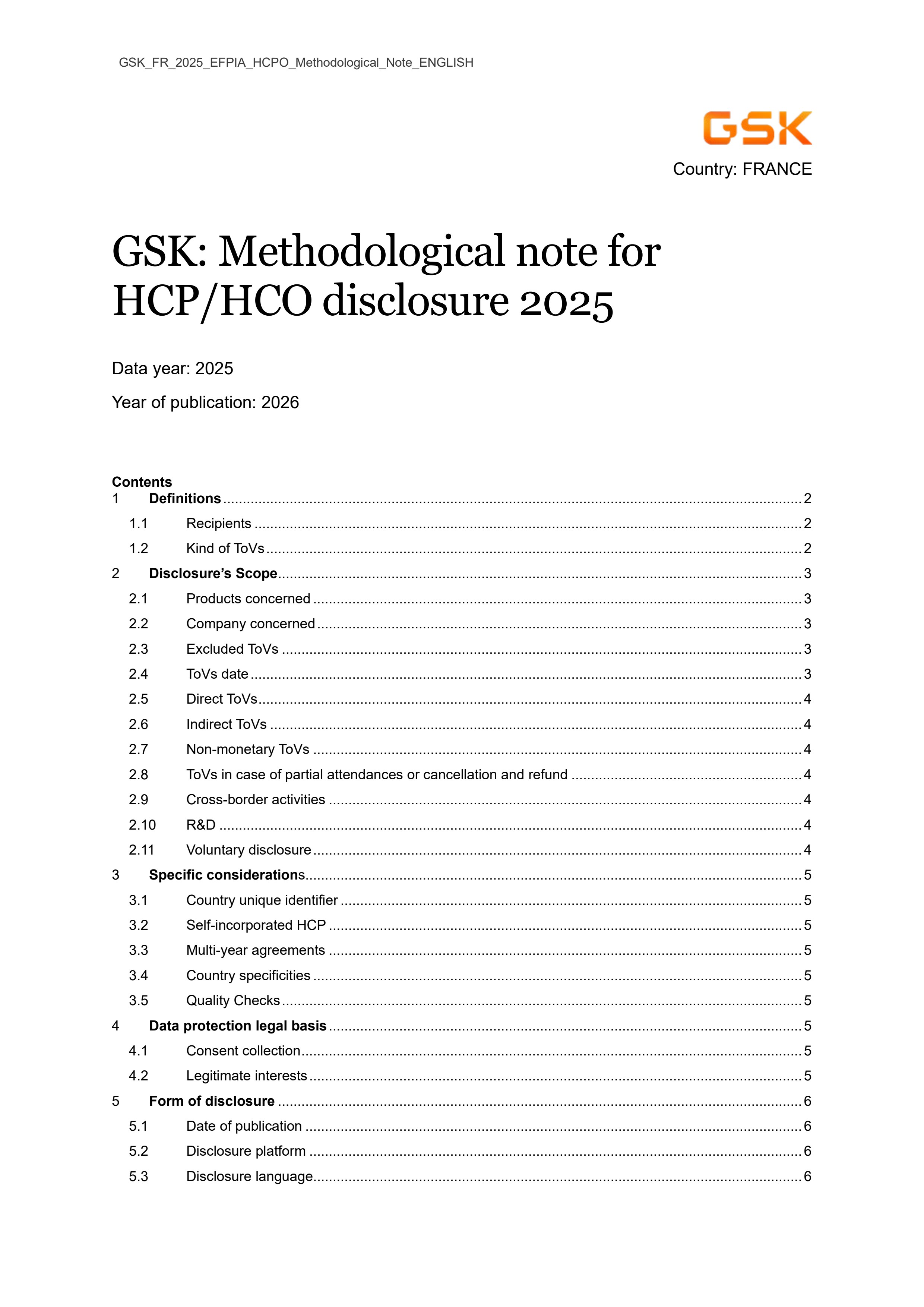 GSK FR 2025 EFPIA HCPO Methodological Note ENGLISH