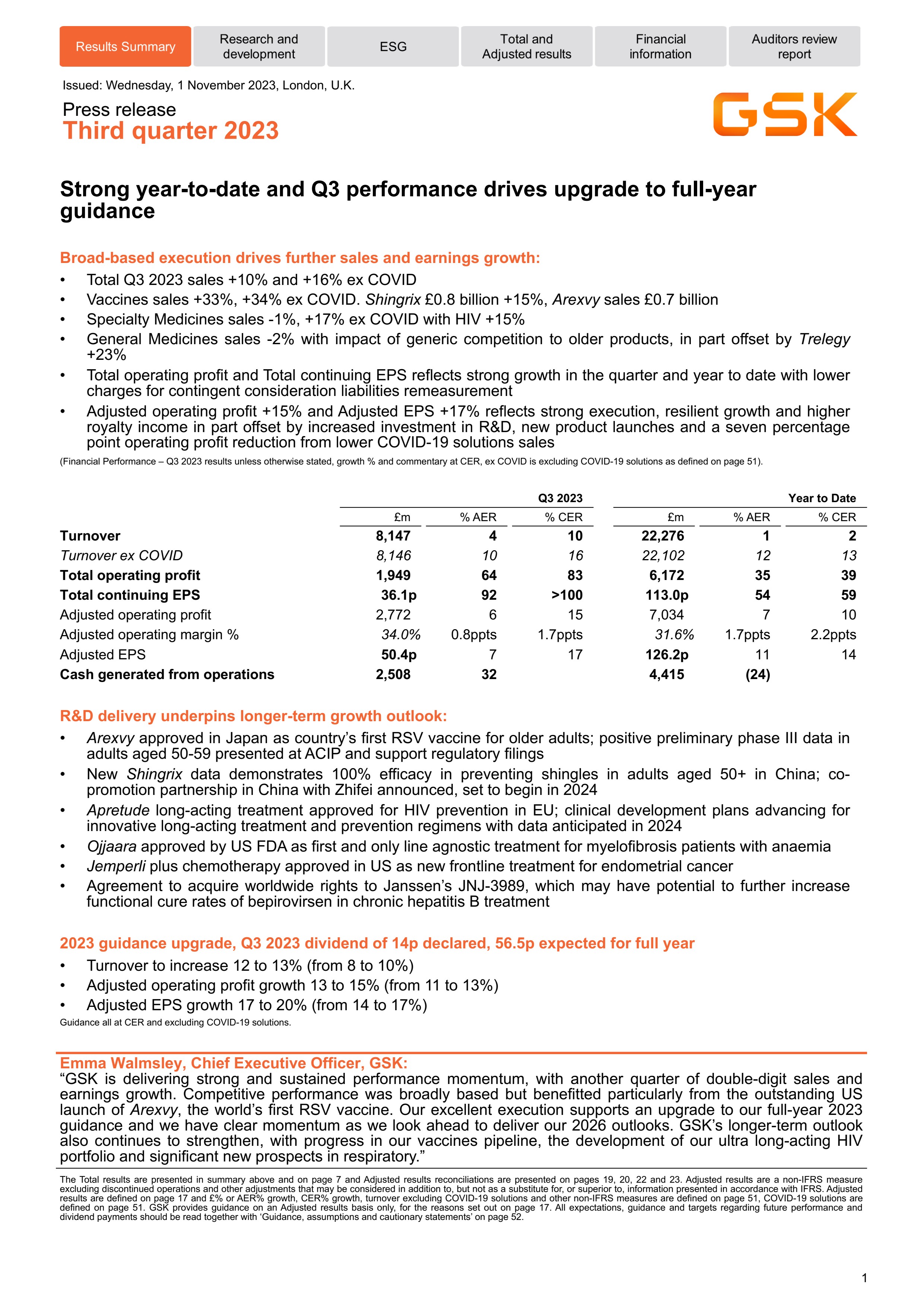 Q3 2023 results announcement
