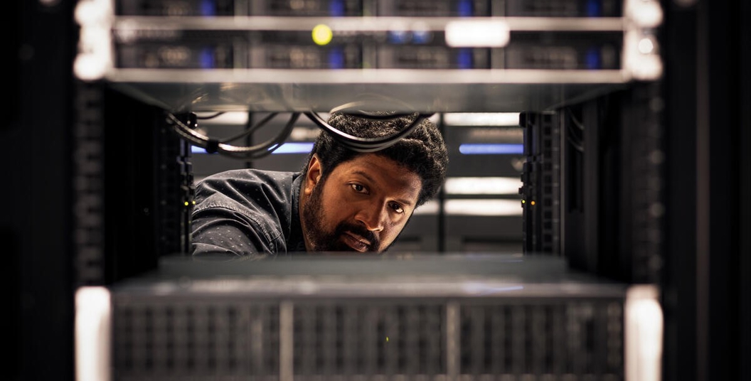 Man in a server room