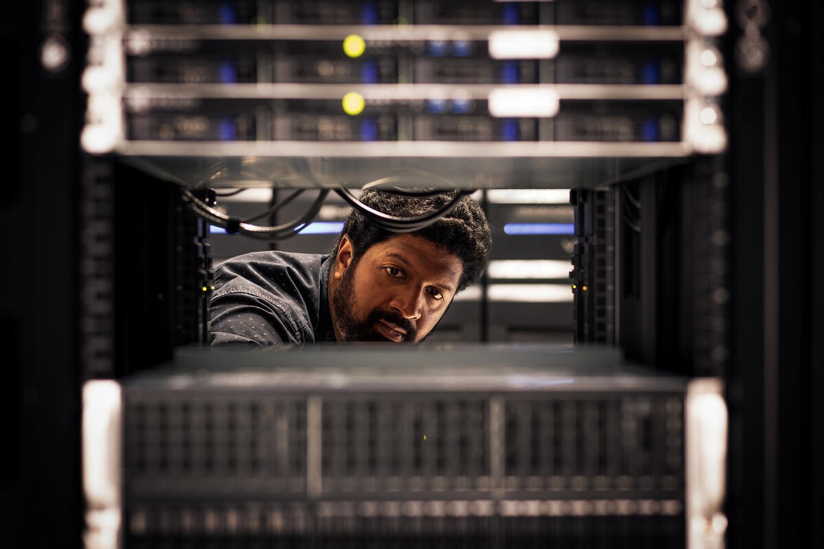 Man in a server room