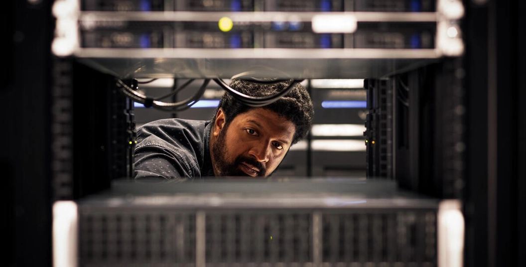 Man in a server room