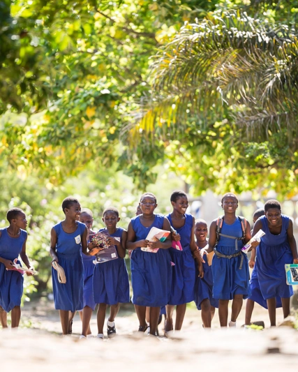 Group of school children walking