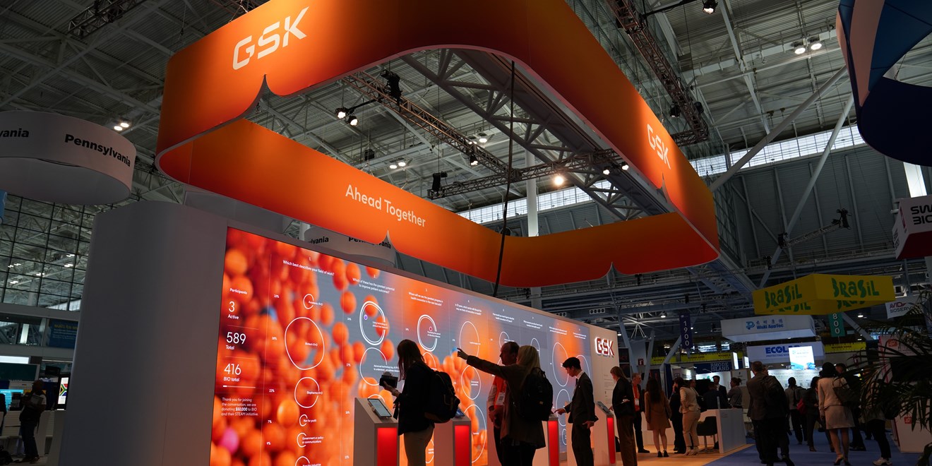 GSK's digital data wall at BIO 2023