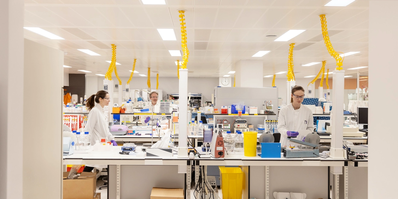 Multiple women working in a large laboratory