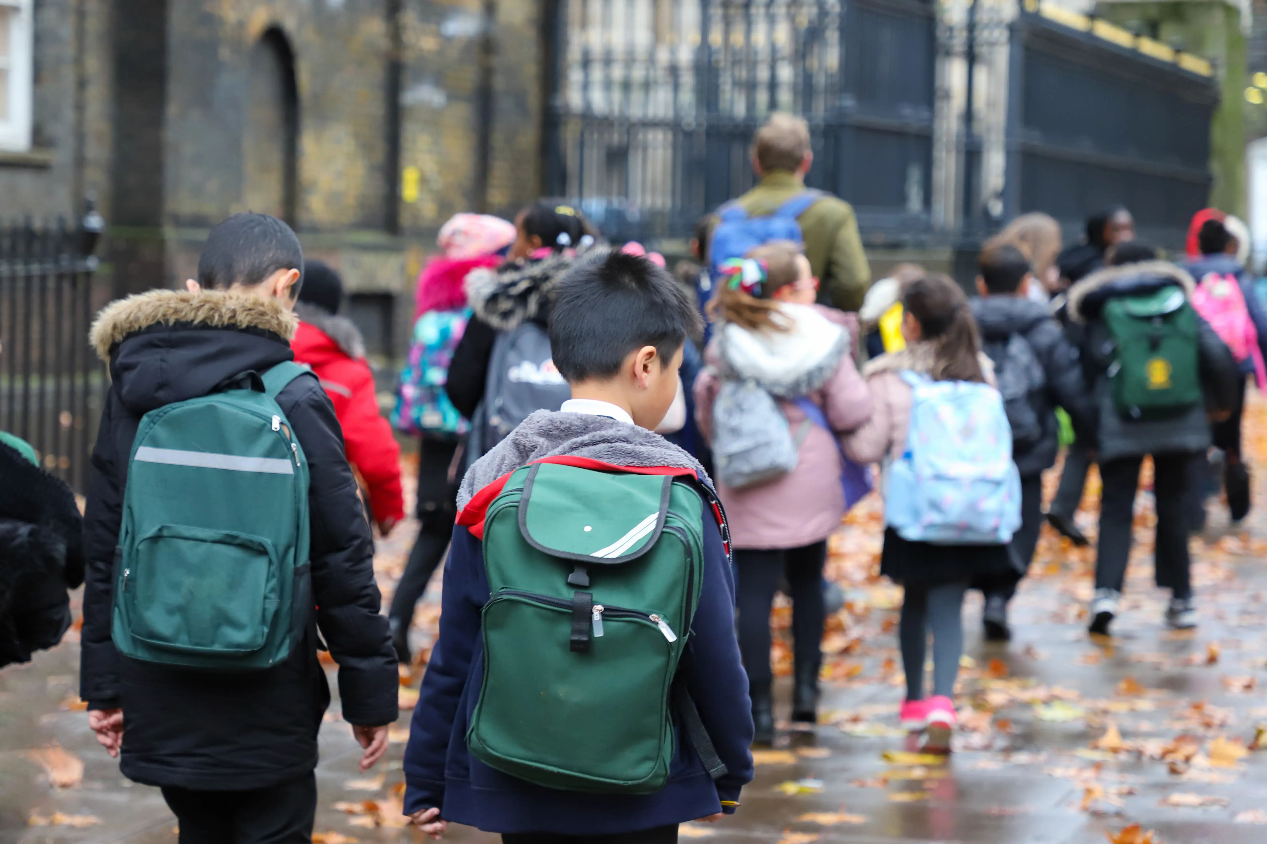 School children walking outside