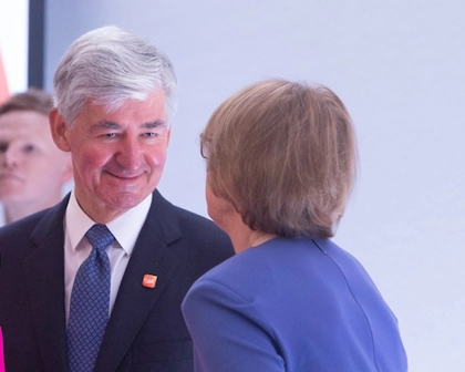 Chair Jon Symonds, speaks to CFO Julie Brown during AGM