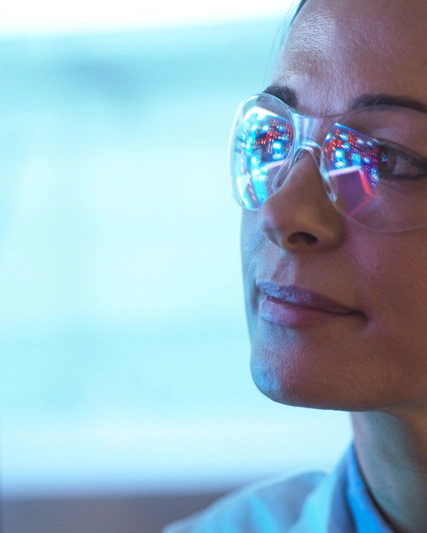 Scientist looking at data