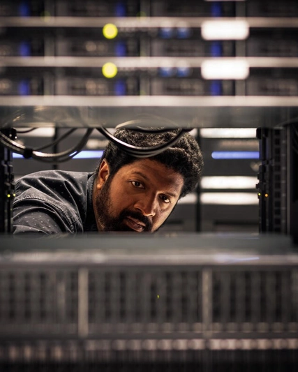Man in a server room