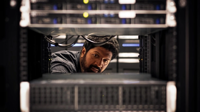 Man in a server room