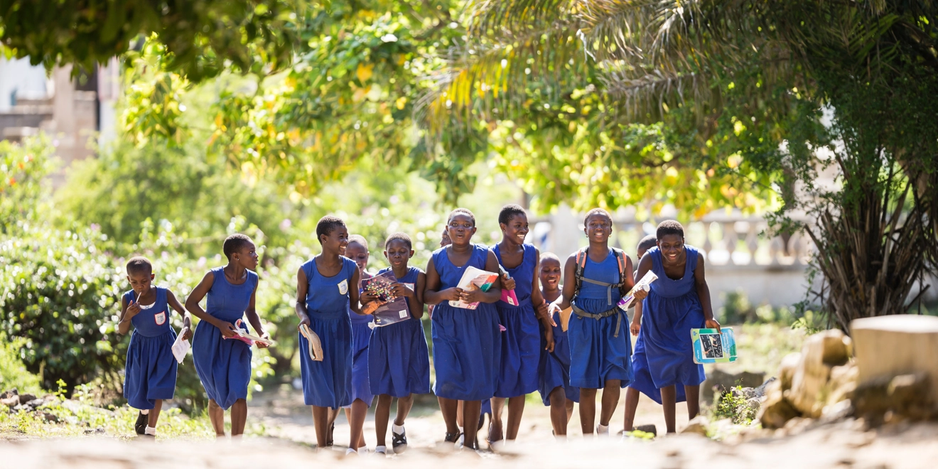 Group of school children walking