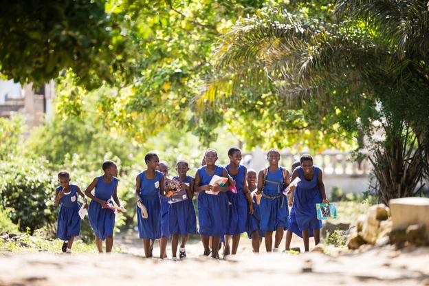 Group of school children walking